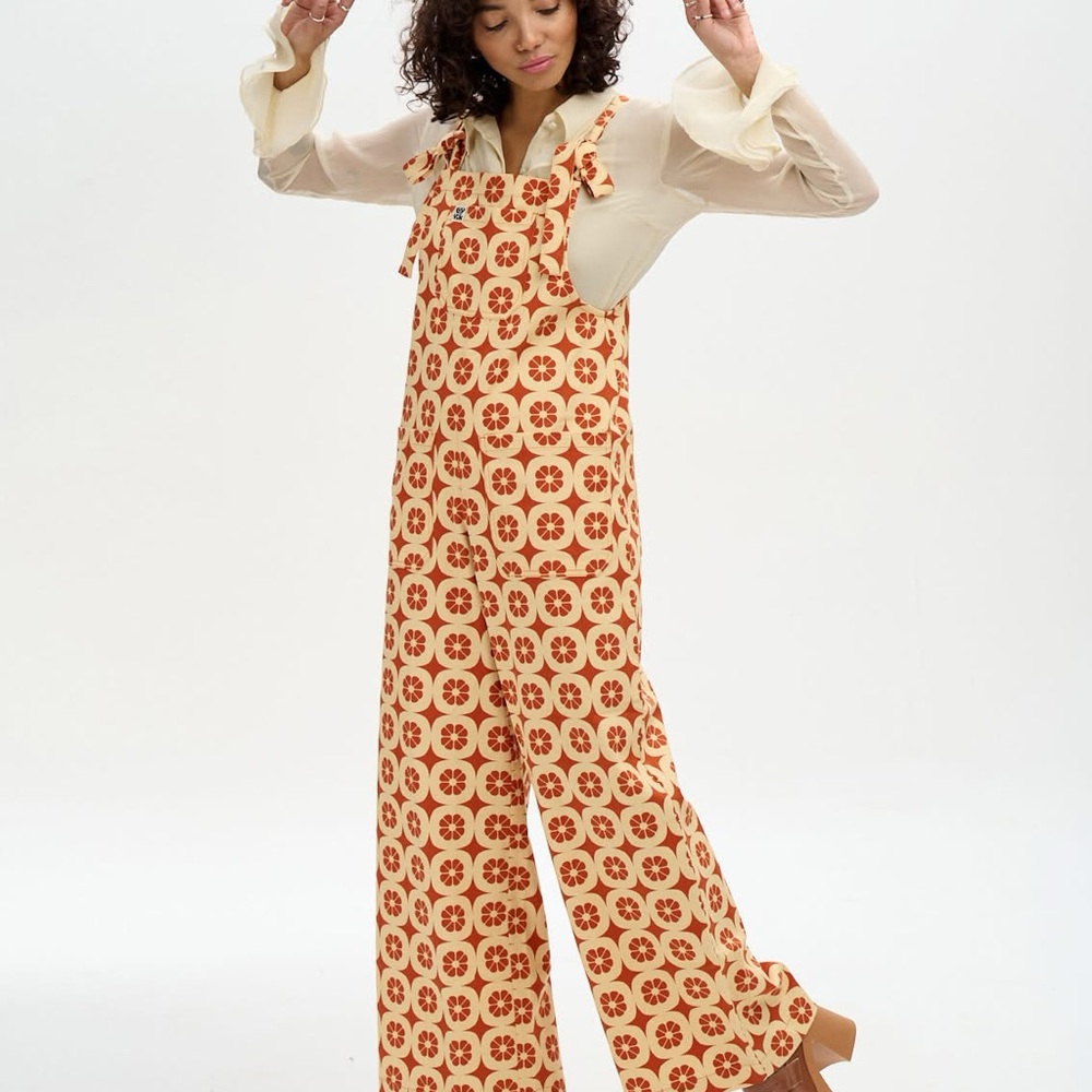 Lucy & Yak Cream and Red Patterned Women Jeans Overalls
